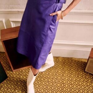 Sezane “India” Lambskin Leather Purple A-Line Wrap Skirt